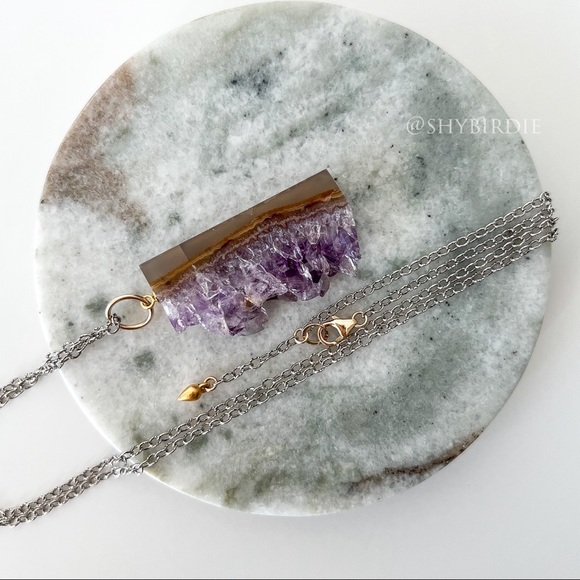 NEW Artisan Amethyst Semiprecious Gemstone Slice Pendant - Picture 12 of 14